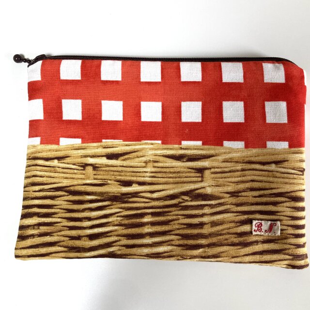 バスケット柄のポーチ(ペンケース)*レッド