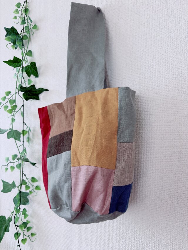 リネンパッチワーク丸底バッグ