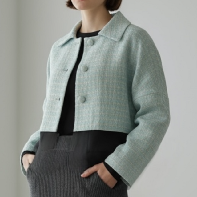 クラシック　ジャケット【送料込み】古布リメイク　裏地付き　ブルー