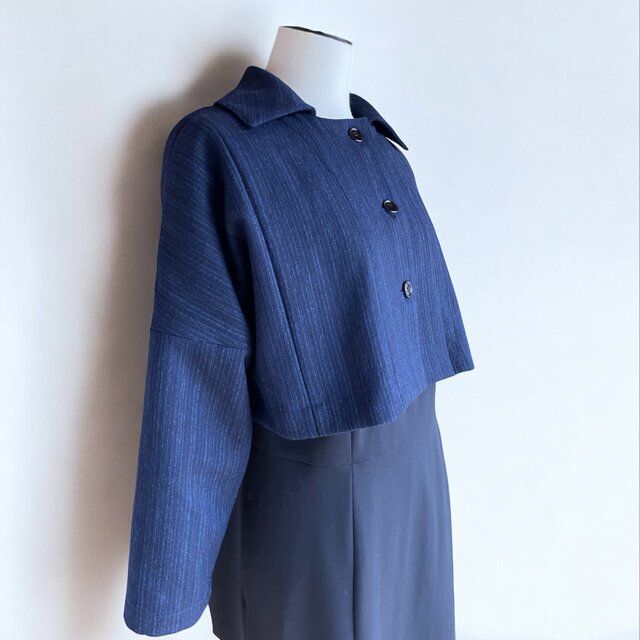 クラシック ジャケット【送料込み】着物リメイク 1枚仕立て ネイビー