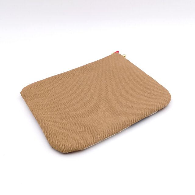 SALE】タータンチェックの猫パネル生地 16cmフラットポーチ ポケット