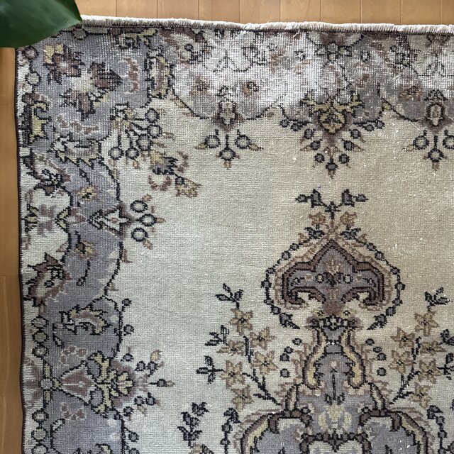 116×207淡いベージュ×ラベンダーグレイ メダリオン トルコヴィンテージ