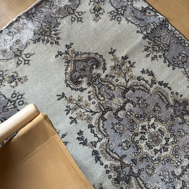 116×207淡いベージュ×ラベンダーグレイ メダリオン トルコヴィンテージ