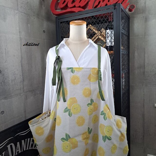 【sale】【背中がかわいい】エプロンドレス：レモン：ソフトリネン【0962】