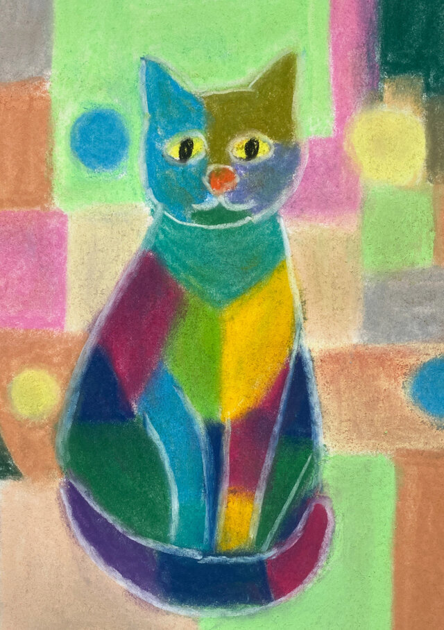 油絵   街角の猫  【送料無料】 パステル画 街角のネコ2 | iichi 日々の暮らしを心地よくする