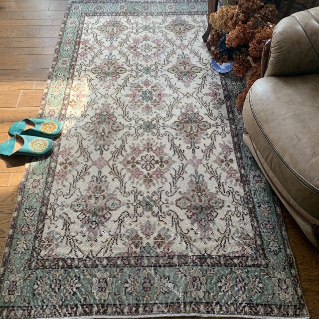 トルコヴィンテージラグ　204×108 くすみピンク　キャラメルベージュ　トルコ トルコヴィンテージラグ 204×108 くすみピンク キャラメルベージュ