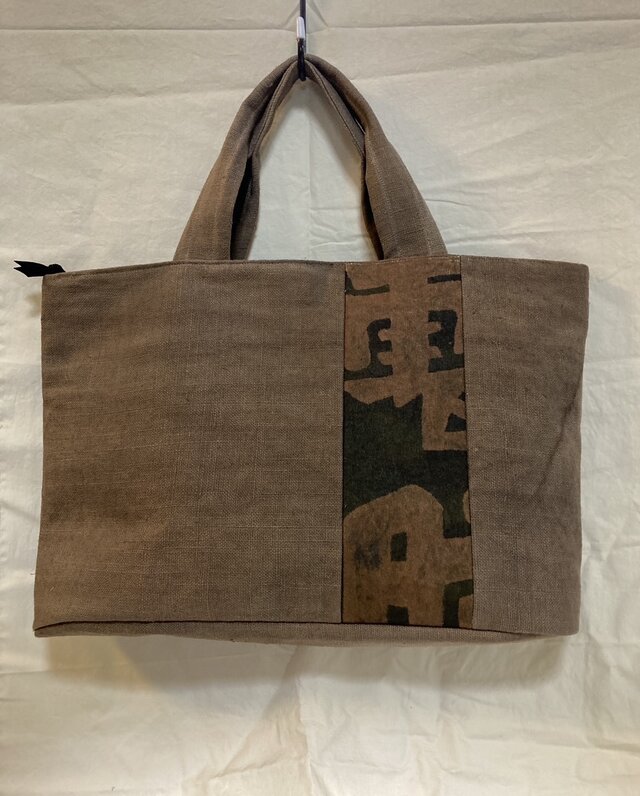 柿渋染めトートバッグ　帆布生地　書の文字　綿麻素材