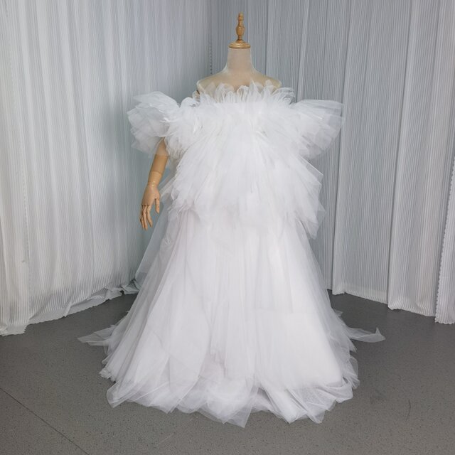 ウエディングドレス 取り外し袖 フリル袖 もこもこドレス アシンメトリードレス 結婚式 プリンセスライン 前撮り
