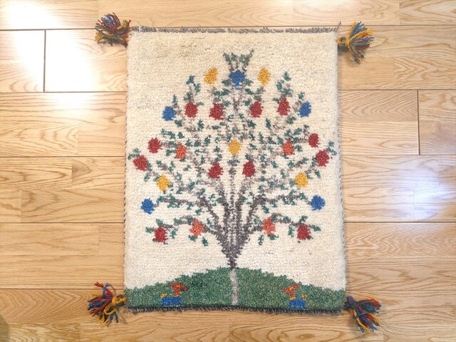 ペルシャ ギャッベ 玄関マット小 ラグ 53.5x42.5cm アイボリー