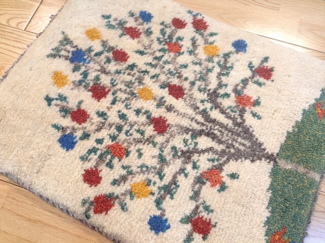 ペルシャ ギャッベ 玄関マット小 ラグ 53.5x42.5cm アイボリー