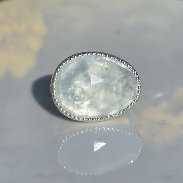 アクアマリン ローズカット8.9ct ミル打ち留め シルバーSV925リング