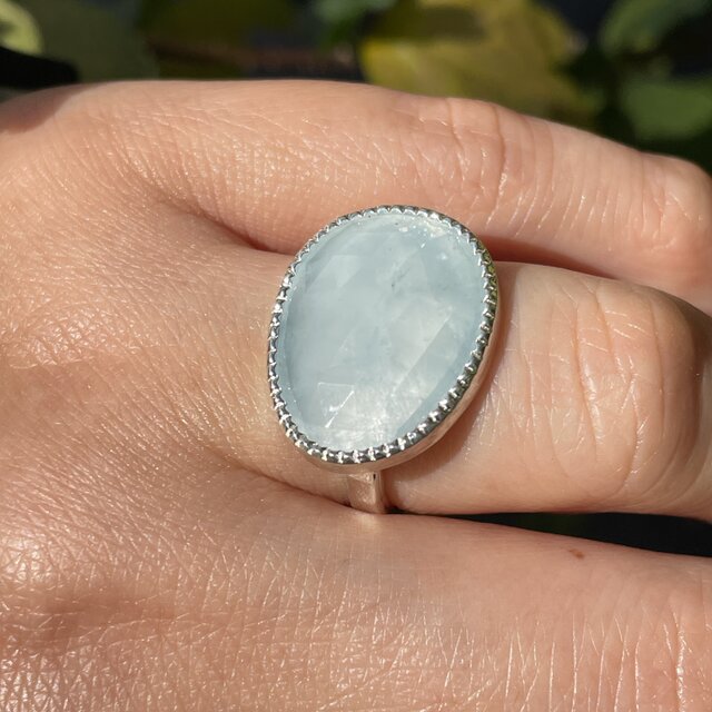 アクアマリン ローズカット8.9ct ミル打ち留め シルバーSV925リング