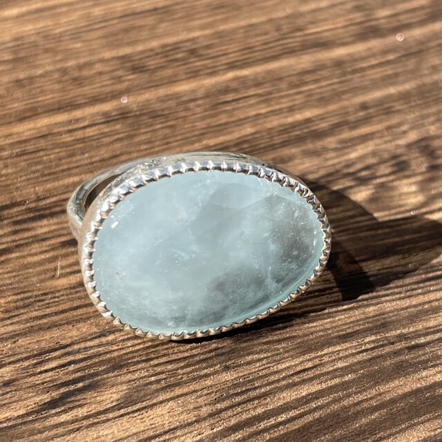 アクアマリン ローズカット8.9ct ミル打ち留め シルバーSV925リング