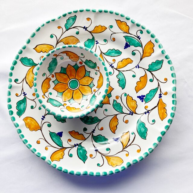 植物柄のディナー皿 マヨリカ焼き イタリア陶器 GEO066 | iichi 日々の