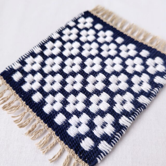 【一点物】慈世灯 jyoti 手刺繍マット「祈り」｜ビンテージホームスパンリネン 北欧手織り｜ローゼンゴン織りのコースター2枚セット（small