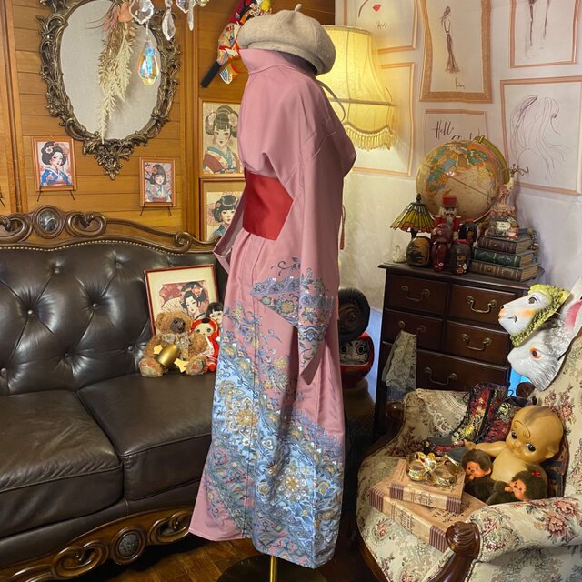 付け下げ 単衣着物 リメイク ロングワンピース ドレス 和洋折衷 レ 付け下げ 単衣着物 リメイク ロングワンピース ドレス 和洋折衷 レ