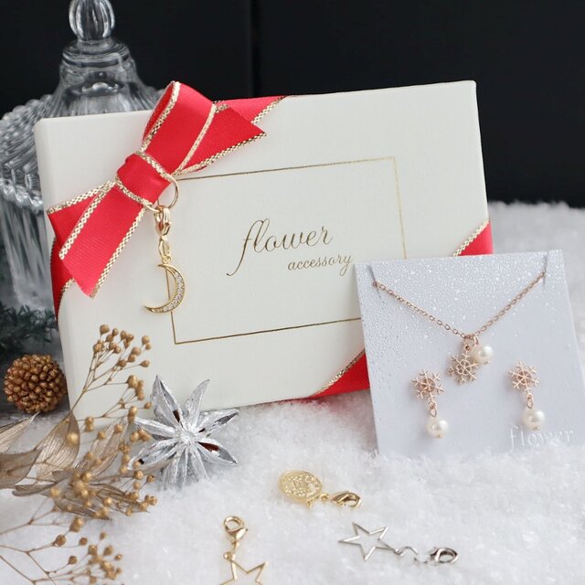 ✴︎Xmas限定！チャーム付きラッピング✴︎ 雪の結晶ネックレス&ピアス