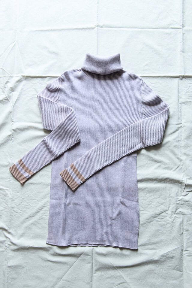 ラベンダー染め】Organic Cotton無縫製 Cuff borderリブタートル