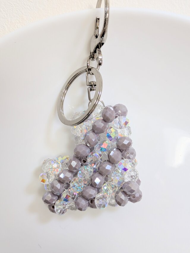 ✿ビーズハートキ—ホルダー☆パープル×オーロラ