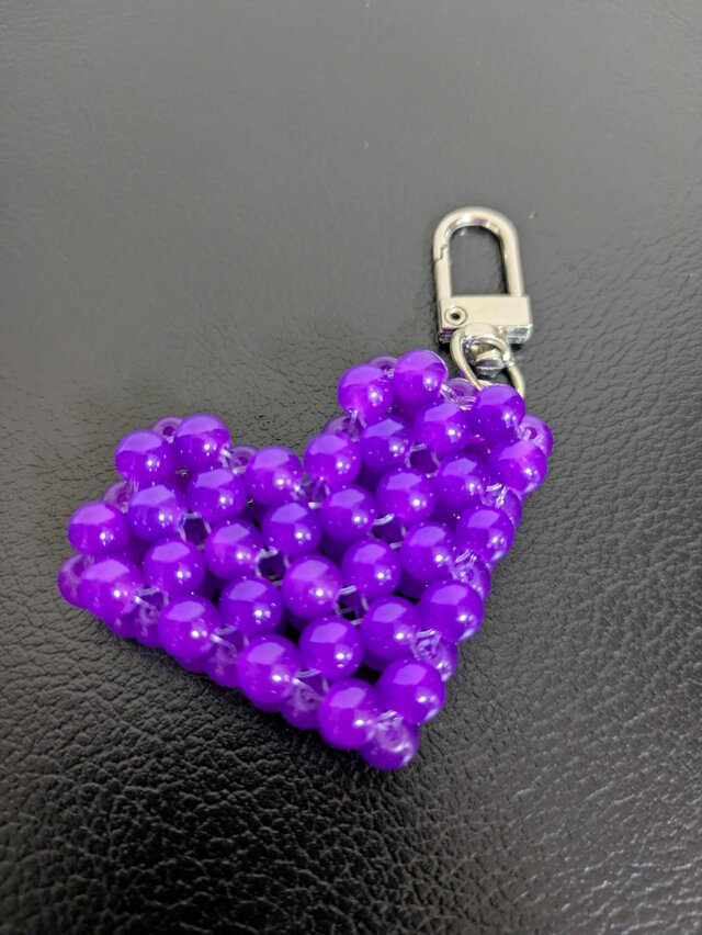 ✿ビーズハートキ—ホルダー☆パープル