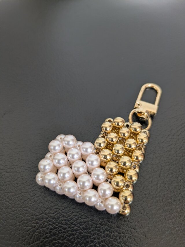 ✿ビーズハートキ—ホルダー☆ピンク×ゴールド