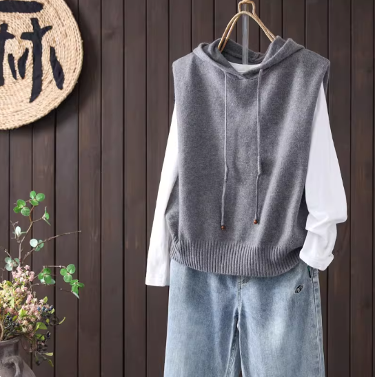 【受注】ラペルカラー ノースリーブ ニットベスト オーバーサイズ カジュアル レイヤードトップスのコピー
