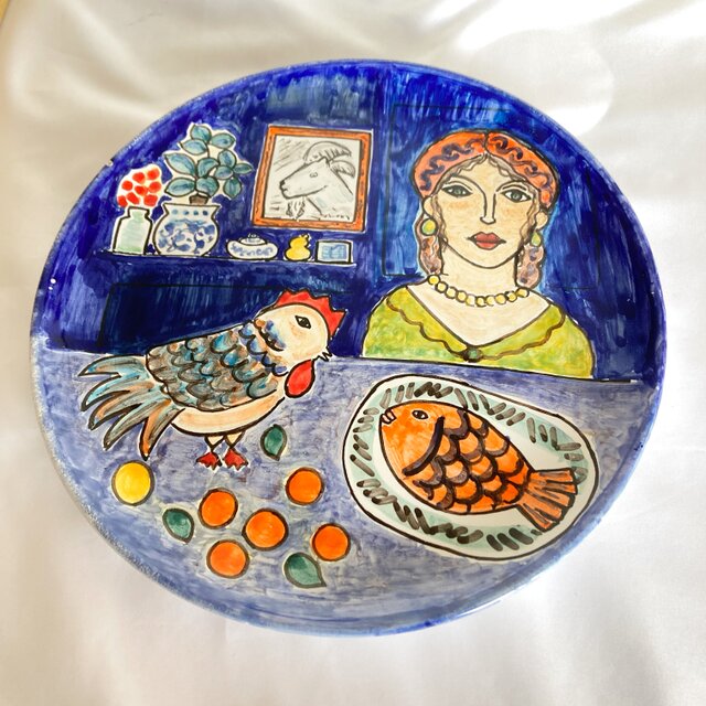 絵皿 26cm ART004 Suppertime マヨリカ焼き イタリア陶器 ウォール