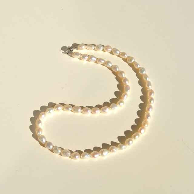 淡水バロックパールのシンプルネックレス＊ホワイト＊59cm＊8～9mm