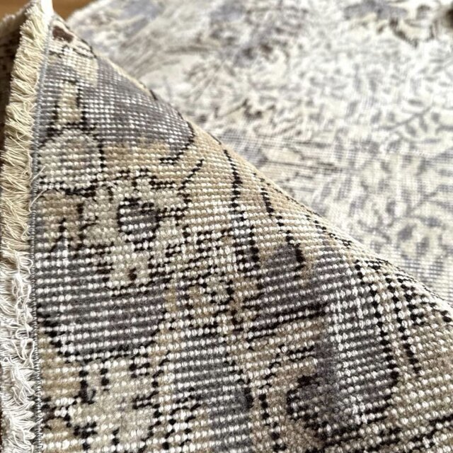 美品 超大判167×257 グレイ×クリーム ボタニカル トルコヴィンテージ