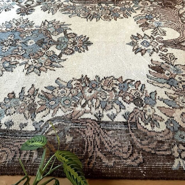 119×204ブラウン×クリーム ピンク水色 メダリオン トルコヴィンテージ