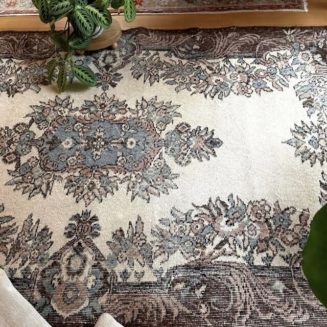 119×204ブラウン×クリーム ピンク水色 メダリオン トルコ