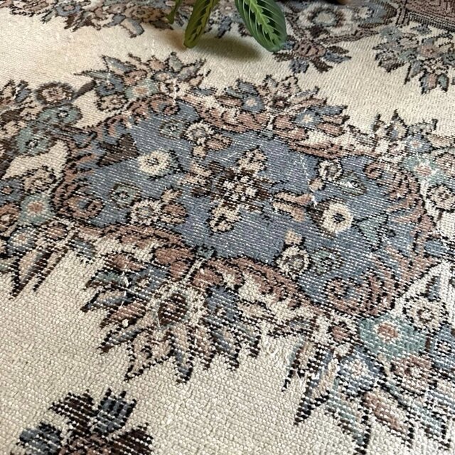 117×206 クリーム×焦茶ブラウン　メダリオン　トルコヴィンテージラグ 117×206 クリーム×焦茶ブラウン メダリオン トルコヴィンテージラグ