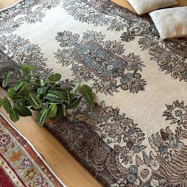 116×204 グレージュ×ブラウン　王道メダリオン　トルコヴィンテージラグ 119×204ブラウン×クリーム ピンク水色 メダリオン トルコヴィンテージ