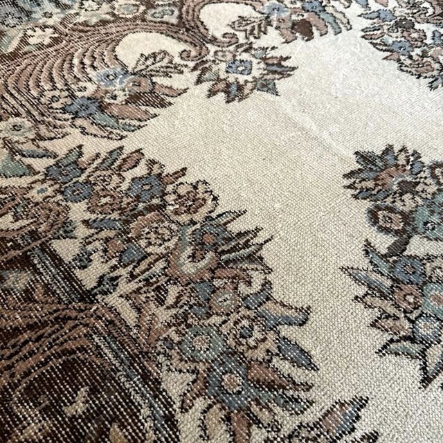 119×204ブラウン×クリーム　ピンク水色　メダリオン　トルコヴィンテージラグ 119×204ブラウン×クリーム ピンク水色 メダリオン トルコヴィンテージ