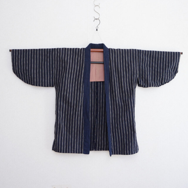 野良着 藍染襟 木綿 縞模様｜昭和初期〜中期｜ハンドメイド・リメイク