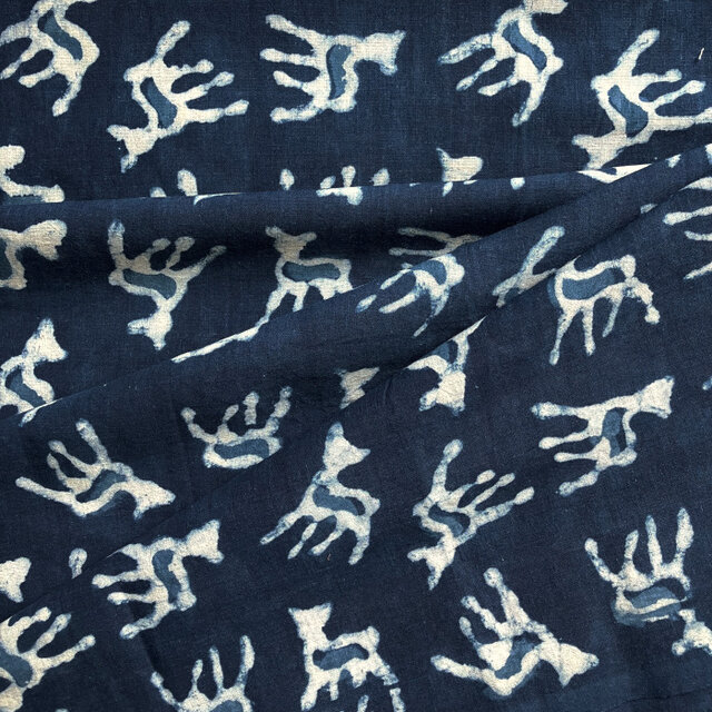 インド ブロックプリント生地 [50cm単位切売] インディゴ ブルー バンビ 小鹿 藍染 SA IF0398