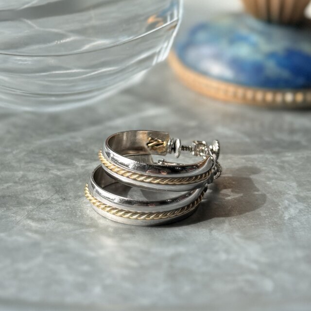 YN45-【 Napier 】ネイピア・ヴィンテージイヤリング  Silver Tone Gold Rope Hoop