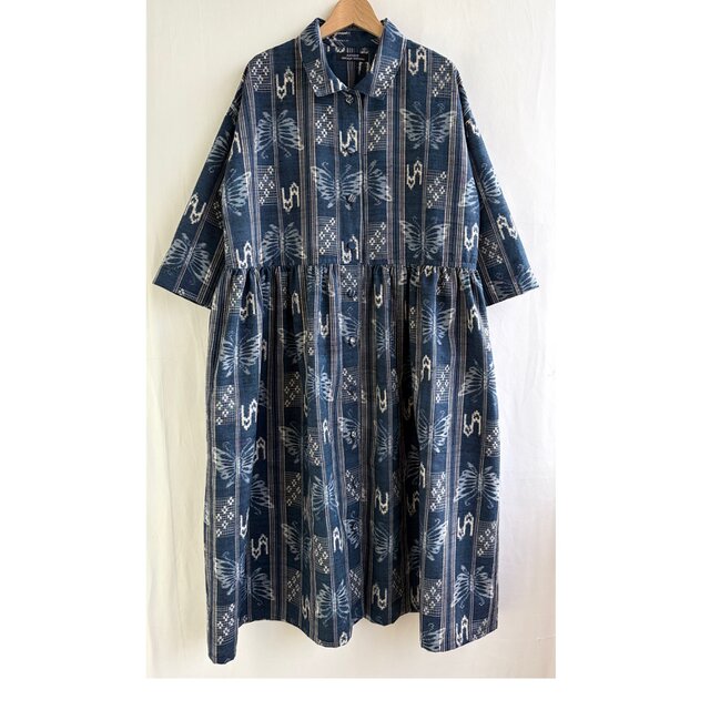 着物リメイク紬のワンピース　蝶々