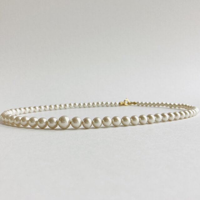 ガラスパールグラデーションネックレス/約5x8mm約42cm/ペールエクリュクリーム/G/made in japan
