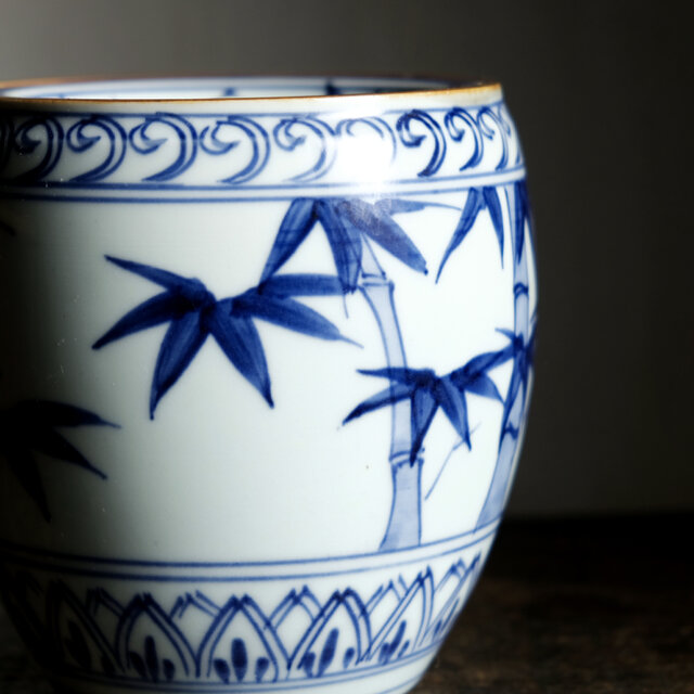 竹林の絵付け◇染付水指 茶道具 インテリア 和 桃山の銘 磁器 お茶道具