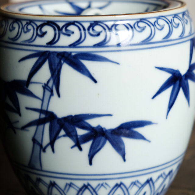 竹林の絵付け◇染付水指 茶道具 インテリア 和 桃山の銘 磁器 お茶道具