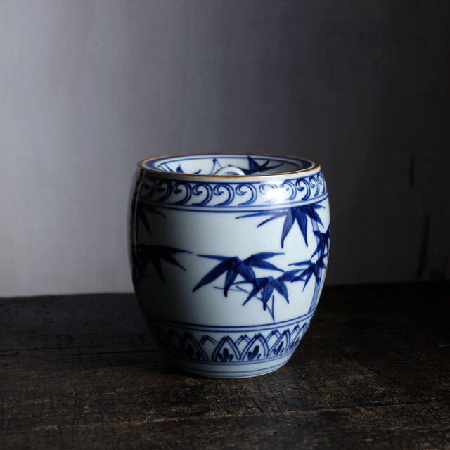 茶道具 染付 風景画 瓶(P143) 竹林の絵付け◇染付水指 茶道具 インテリア 和 桃山の銘 磁器 お茶道具