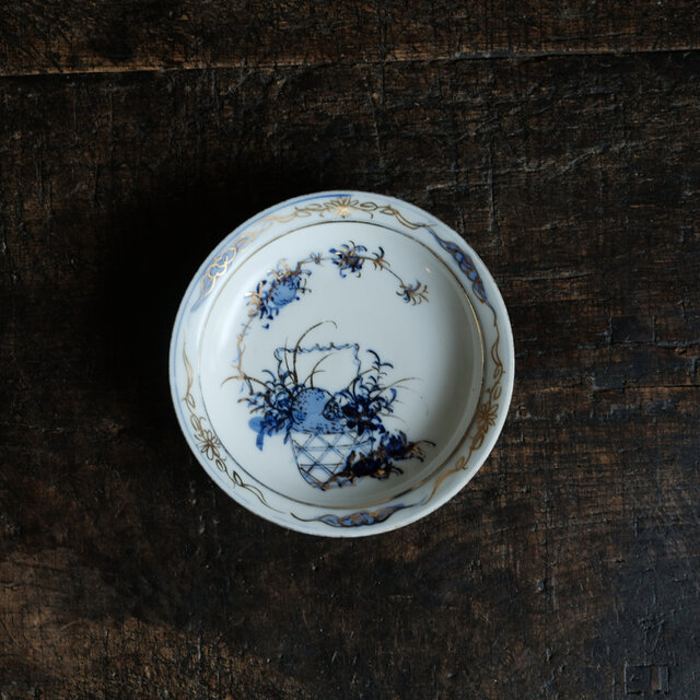 花籠に柘榴◆ゴージャスな雰囲気。伊万里　染錦金彩小皿　骨董・antiques 古民家　明治〜大正期 【個体C・トリアシ】