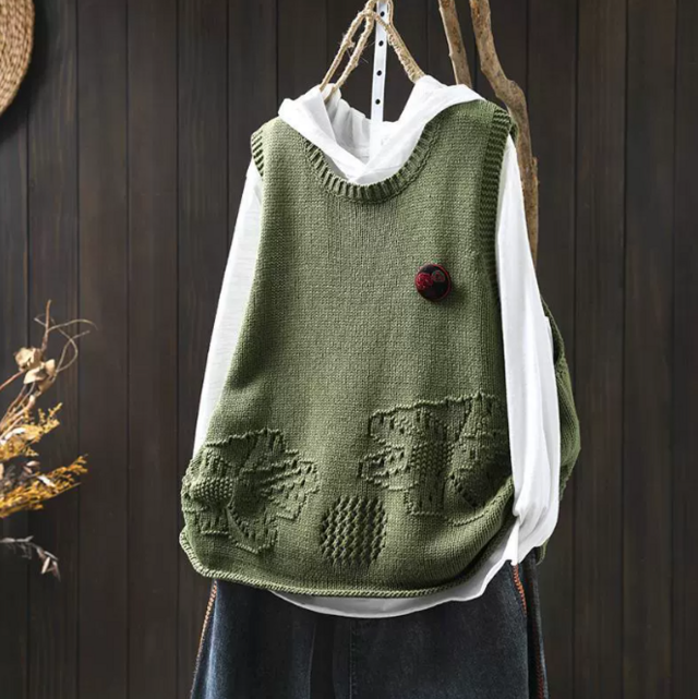 新作｜ハンドメイド風 フラワージャカード ニットベスト レディース ゆったり レイヤード ボレロ