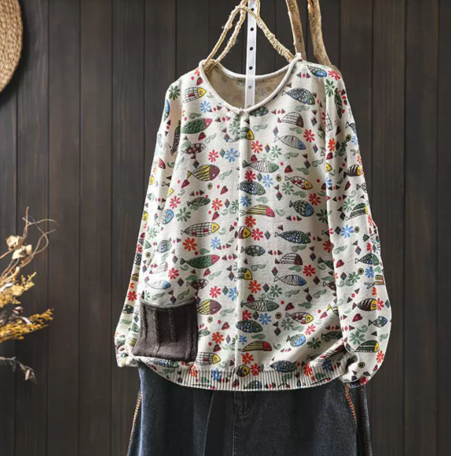 新作｜プリントニット レディース ロングスリーブ トップス ゆったり カジュアルセーター