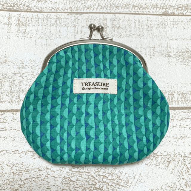 ミニがま口ポーチ＊半円柄グリーン＊