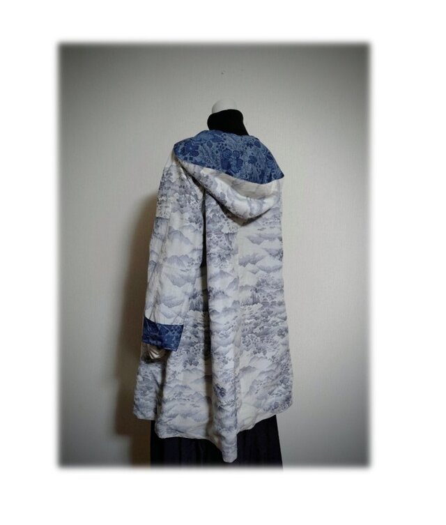 16 1点物 デッドストック大島紬 リバーシブルAラインコート 羽織り物