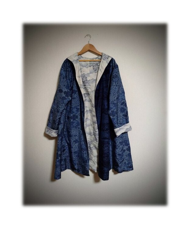 16 1点物 デッドストック大島紬 リバーシブルAラインコート 羽織り物