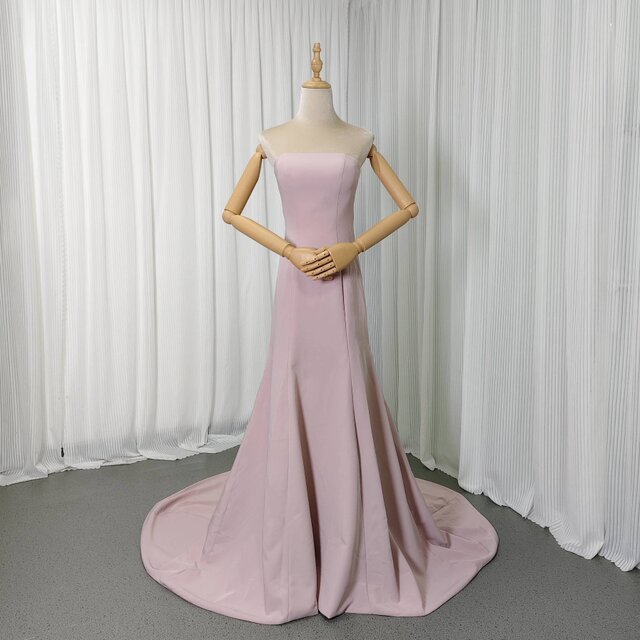 パーティードレス ピンク ベアトップ マーメイドライン ファスナー クレープ生地 エレガント 前撮り