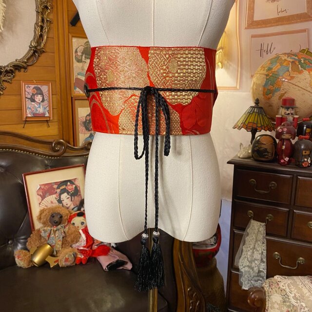 和洋折衷 名古屋帯サッシュベルト リメイク 飾り帯 ハンドメイド ROB-51 和洋折衷 名古屋帯サッシュベルト リメイク 飾り帯 ハンドメイド ROB
